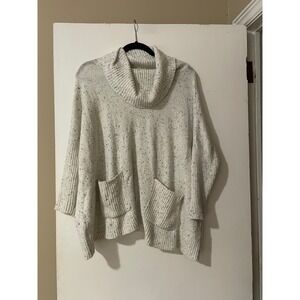 LOFT Speckled Cowl Neck Poncho Sweater with Pockets‎ Cream Multi Color Size S